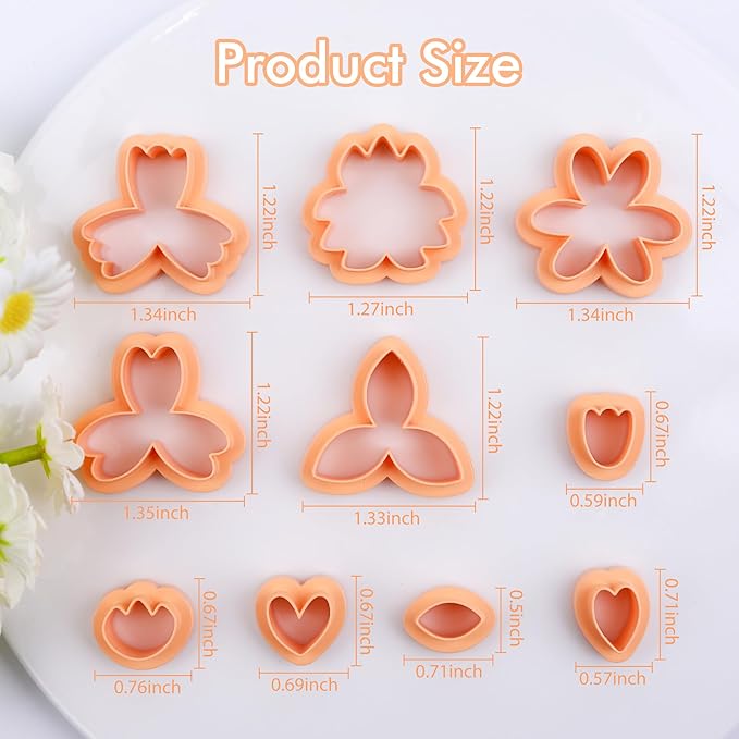 Puocaon Flower Petal Clay Cutters - 10 Pcs Petal Clay Cutters for Polymer Clay Earrings Making, Floral Polymer Clay Jewelry Earrings Supplies, 10 Petal Design Clay Jewelry Cutters Earrings Making