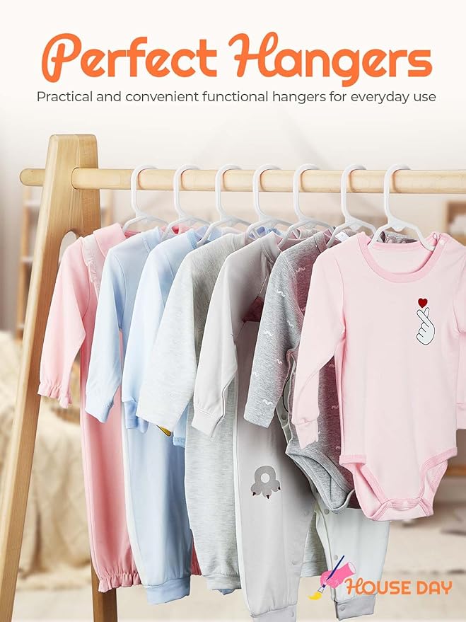 HOUSE DAY Kids Plastic Hangers for Closet, Childrens Hangers for Clothes & Baby Hangers, Toddler, and Child Clothes - Clothing, Pants, Coats, and More - Ideal for Everyday Use (White, 120 Pack)