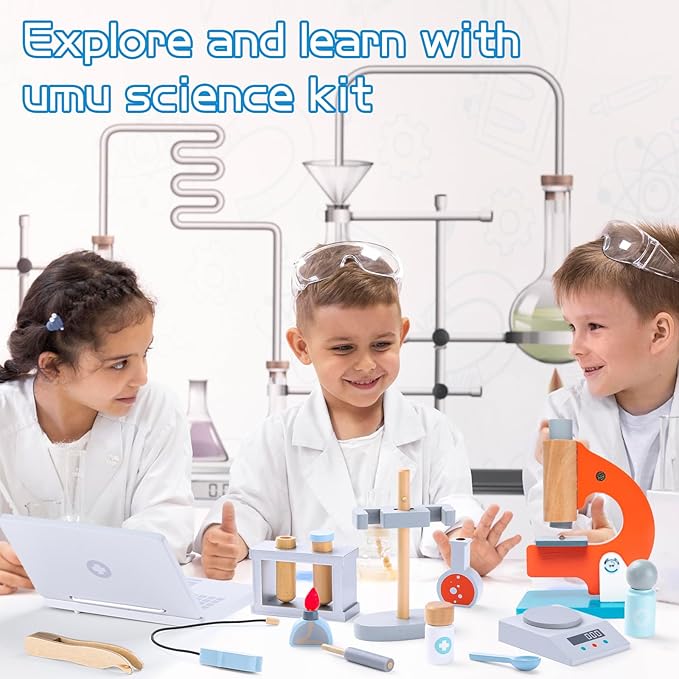 umu Kids Science Experiment Kit,Doctor Dress Up for Kids Ages 3-5 Scientist Costume Dress Up and Role Play Toys Gift for Boys Girls Kids Age 5-8 Christmas Birthday Party Pretend Glasses Toddler Scrubs