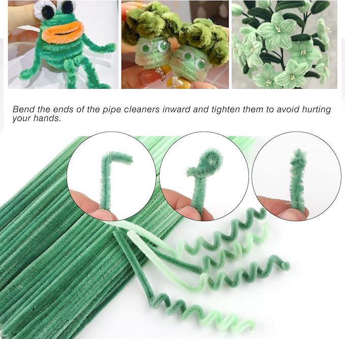 TOAOB 100pcs Pipe Cleaners Gradient Green Chenille Stems for Crafts 12 Inch Fuzzy Sticks Craft Supplies for DIY Art Craft Projects Home Decorations