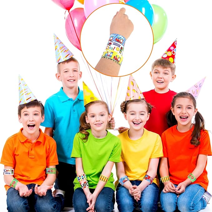 Serencatcher 48Pcs Train Slap Bracelets, Train Party Favors Include Bracelet Wristbands in 12 Styles for Chugga Chugga Choo Choo Train Railroad Transportation Birthday Party Decorations Supplies