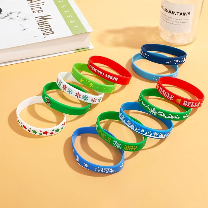 SOTOGO 48 Pieces Bracelets Multicolor Silicone Stretch Wristbands for Christmas Birthday Party Supplies