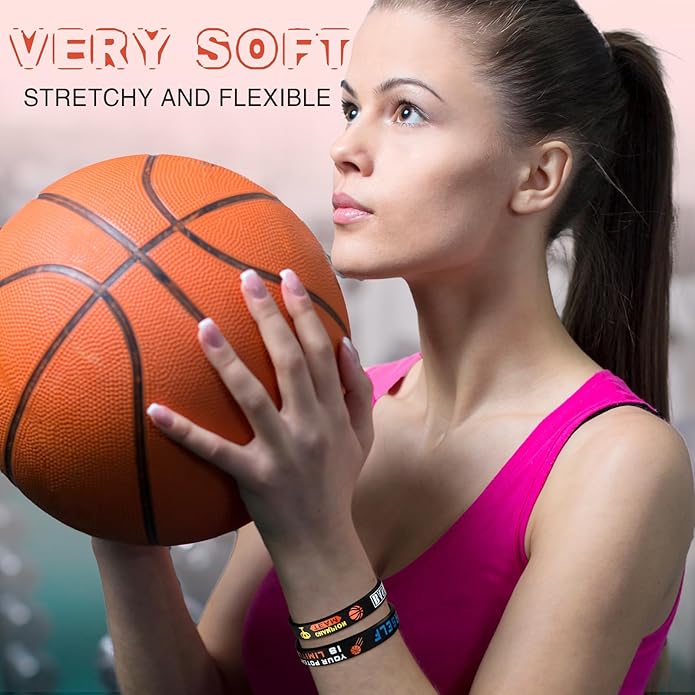 Zhanmai 48 Pieces Basketball Bracelets Silicone Motivational Wristbands, Silicone Inspirational Bracelets Basketball Party Favors for Men Women Sports Birthday Sports Themed Class of 2025 Gifts Party