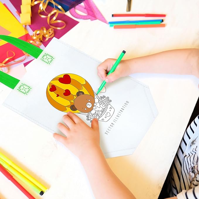 Kacctyen 45 Pcs Coloring Goodie Bags Reusable Art Party Favor Bags Heart Paint Bags for Boys Girls Birthday Color Your Own Bag Graffiti Goodie Bags