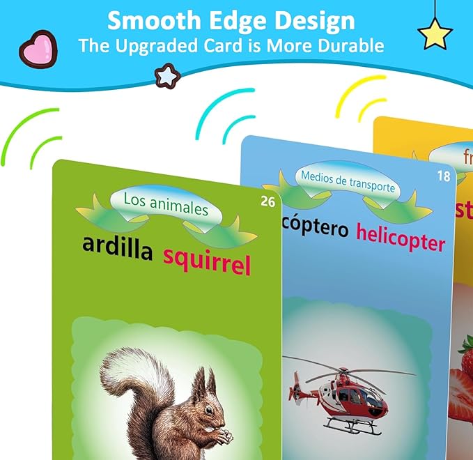 Spanish Flash Cards for Kids Toddlers 1-3, Bilingual Buddy Talking Flash Cards, Autism Sensory Learning Toys, Montessori Educational Speech Therapy Toys, Autism Learning Materials, Ideal Gift for Boys