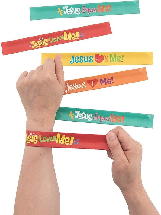 Fun Express JESUS LOVES ME SLAP BRACELET ASST (12PC) - Jewelry - 12 Pieces