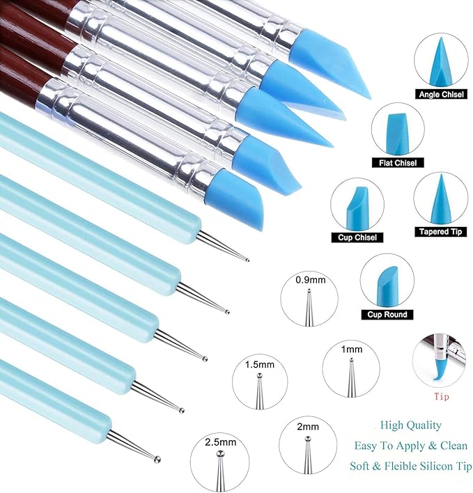 Yagugu Silicone Clay Sculpting Tool - 10Pcs Modeling Dotting Tool for Pottery Craft, Rock, Nail, Blending, Drawing