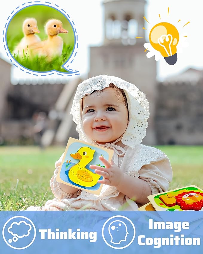 Benresive Wooden Toddler Puzzles Ages 1-3, Montessori Toys for 1 2 3 Year Old Boys Girls, 12 Pack Animal Toddler Toys Gifts for 1 2 3 Year Old Boys Girls, Learning Educational Preschool Toys