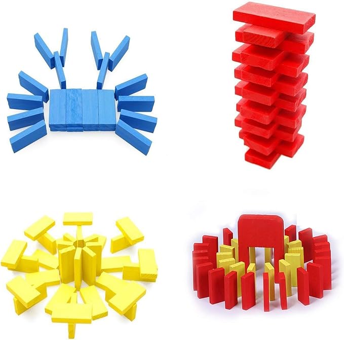 Joqutoys 600 PCS Dominoes Set for Kids, Wooden Domino Building Blocks, 6 Colors Bulk Dominoes Racing Tiles Games with Extra 26 Add-on Blocks and Storage Bag, Educational Toys for Kids Birthday Party