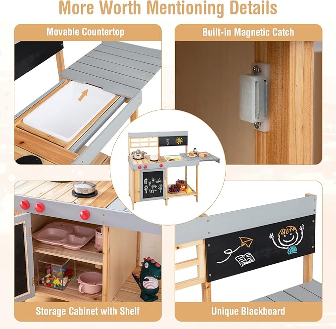 Costzon Mud Kitchen for Kids Outdoor, Wooden Pretend Play Kitchen with Removable Sink, Stoves, Storage Shelf, Toddler Backyard Toy Kitchen Set, Kids Kitchen Set for Boys Girls Age 3+