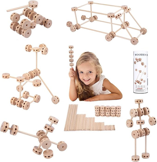 Wooden Building Blocks for Kids Ages 4-8, STEM Preschool Learning Toys for Children, Educational Creative Construction Gift for Boys and Girls, 60 Pcs