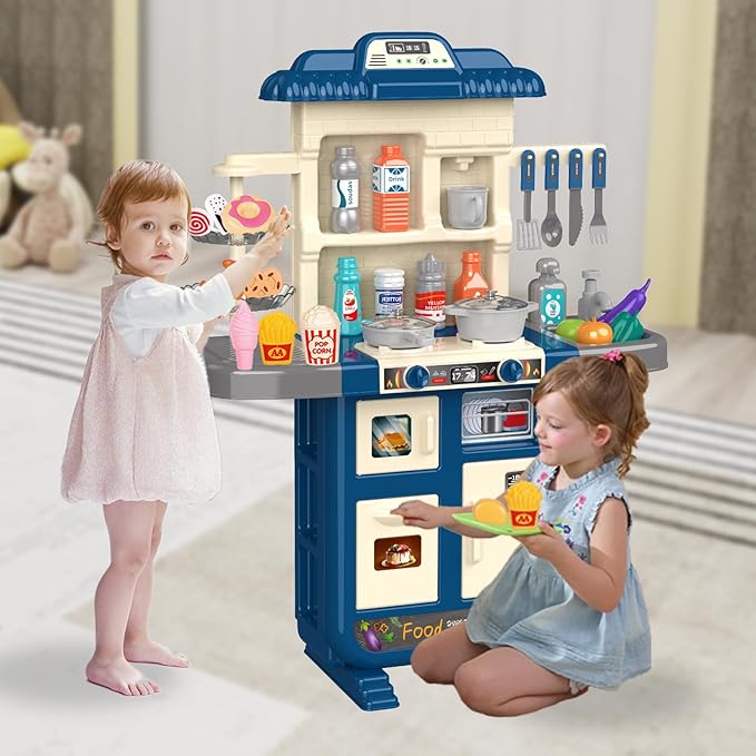 Play Kitchen Toys for Kids - 46-Piece Realistic Kitchen Set with Lights, Sounds, and Spray Function - Perfectly Gift for Ages 3+