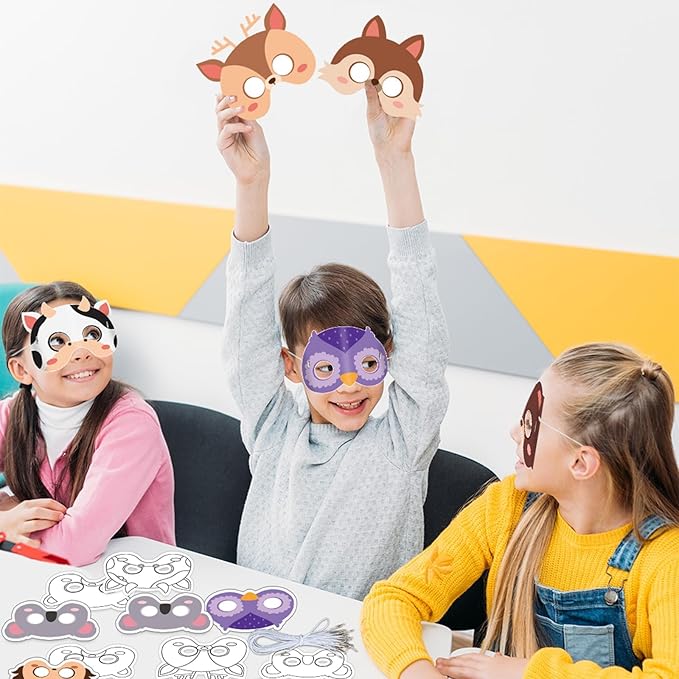 Lonfliness 36 Set Animal Coloring Mask Jungle Animal Paper Art Craft Kid Color Your Own Panda Blank DIY Mask Masquerade Birthday Party Dress-Up Decoration Favor School Classroom Activity Game Supplies