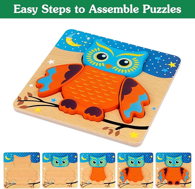 Dreampark Wooden Puzzles for Toddlers Ages 1-3, Montessori Toys for 1 2 3 Years Old Girls Boys Baby Kids Puzzle Learning Educational Christmas Birthday Gifts Toys 6 Pack Animal Jigsaw Puzzle