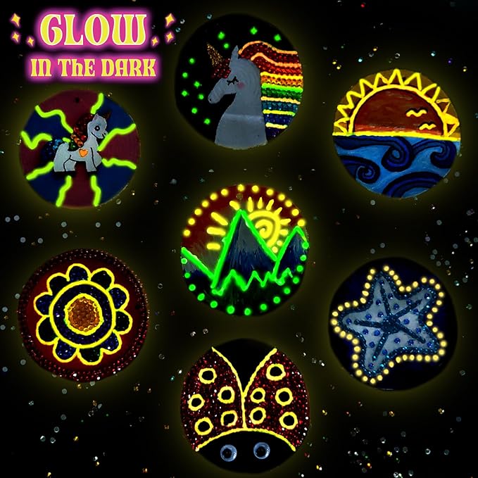 klmars Kids Wooden Painting Kit-Glow in The Dark-Arts & Crafts Gifts for Boys Girls Ages 6-12-Wood Slice Craft Activities Kits - Creative Art Toys for Birthday Party Favors Prizes(20Pcs)