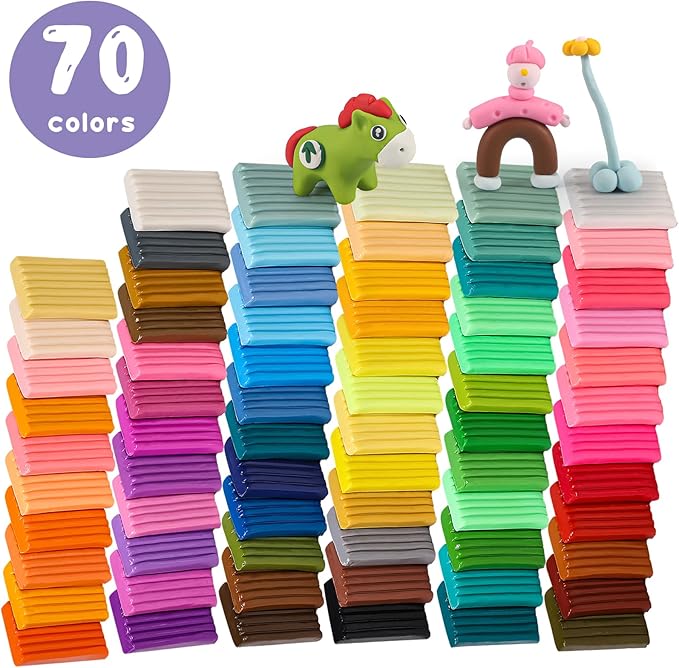 Polymer Clay 70 Colors, Modeling Clay for Kids DIY Starter Kits, Oven Bake Model Clay, Non-Toxic, Non-Sticky, Ideal Clay Kits for Children and Artists