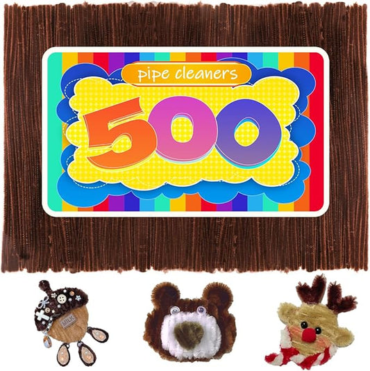 GAGANIU 500pcs Pipe Cleaners, Pipe Cleaners for Crafts, Craft Supplies Multicolor Chenille Stems for Art&Craft Christmas DIY Projects(Brown)