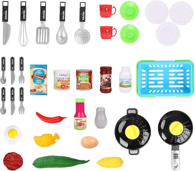 deAO Kitchen Playset Toy Pretend Food with Sounds and Lights Role Playing Game Pretend Food and Cooking Playset for Toddlers,Kitchen Toys for Boys Girls