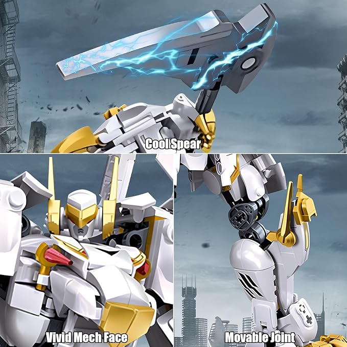 Mech Robot Building Blocks Set for Adults, Flexible Cool White Tiger Warrior Model Kit with Two-Handed Axes Weapon Toy Playset, 679 pcs Creative Mythical Ninja Gifts for Man Boys Ages 12-14