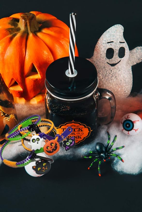 UpBrands 72-Pack Halloween Fidget Zipper Bracelets Bulk - Exciting Sensory Toys for Kids & Adults, Perfect for Fun Halloween Goodie Bags Stuffers and Party Favors Kit