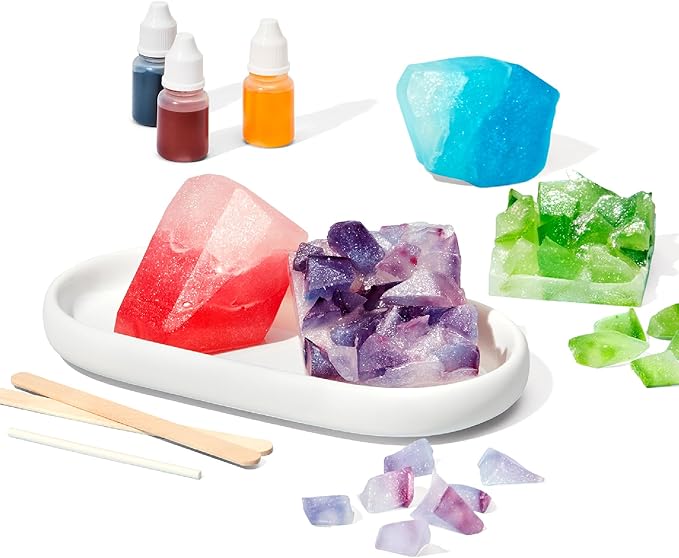 KiwiCo Crystal Geode Soapmaking Kit | Complete Set Includes Beaker, Clear Soap, Molds, Mixing Sticks, Mica Powder, Liquid Colors & More | DIY Soap Making Kit for Kids Ages 7+