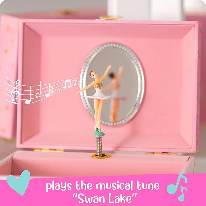 Musical Ballerina Jewelry Box for Girls - Kids Music Box with Spinning Ballerina, Ballet Birthday Gifts for Little Girls, Jewelry Boxes, 6.8 x 5.3 x 6 in - Ages 3-10, Pink
