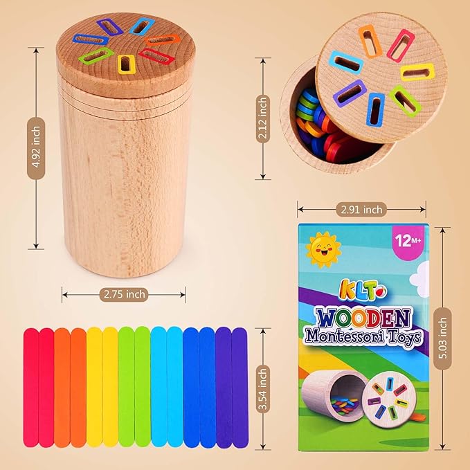 KLT Montessori Toys for 1-3 Year Old: Wooden Learning Color Sorting Toys for Toddlers Age 1 2 3, Educational Fine Motor Developmental Sensory Matching Games, 12-36 Month Old Baby Boys Girls Gifts