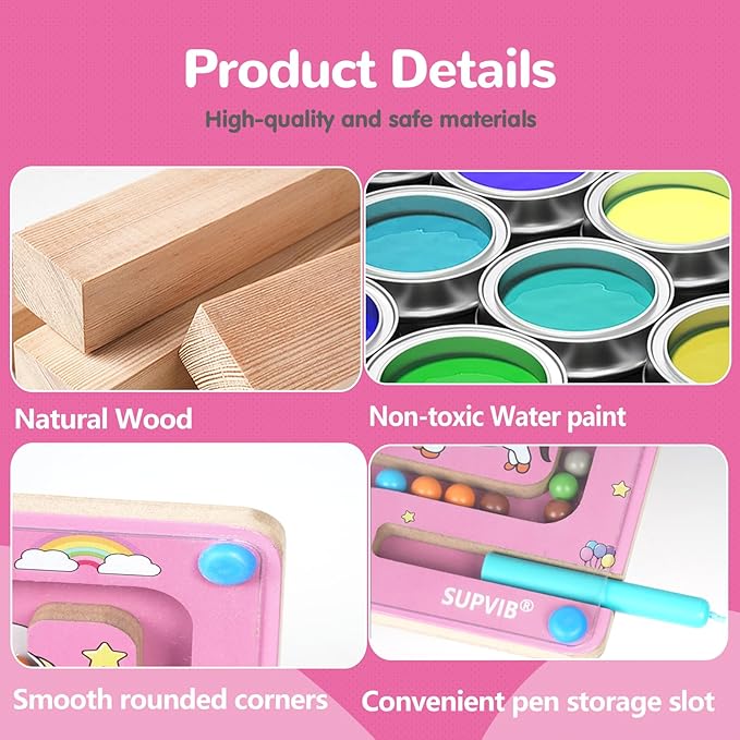 Magnetic Color and Number Maze, Montessori Toys for 3+ Year Old, Wooden Puzzles Activity Board, Learning Educational Fine Motor Skills Travel Toys, for Kids Boy Girl