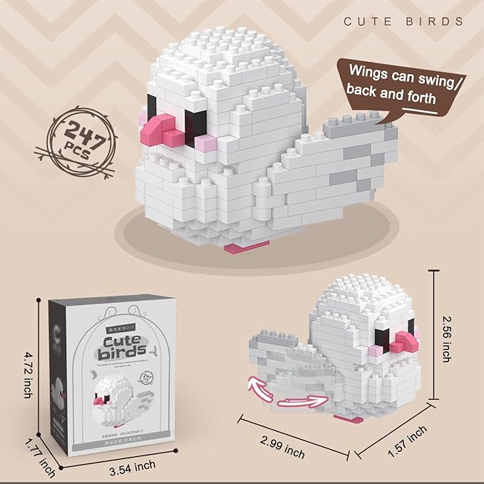 Birds Building Blocks for Adults Mini Building Blocks Birds Building Bricks Toy Micro Block Building Set Gift for Kids and Adults-247 PCS(Pigeon)