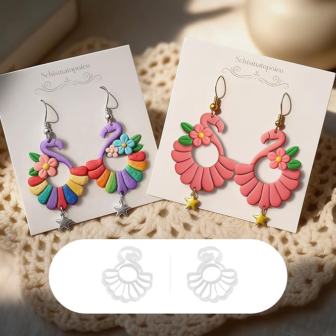 8 Pack Mother's Day Polymer Clay Cutters - Tassel Earrings/Retro Earrings/Phoenix Earrings/Flamingo Earrings, Ideal Polymer Clay Molds & Polymer Clays Earring Cutters for Jewelry Making