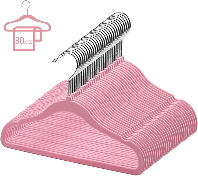 GoodtoU Kids Velvet Hangers,30 Pack Baby Hangers for Closet Non Slip Velvet Clothes Hangers Coat Hangers for Toddler Children Infant Hanger (Pink 30Pack)