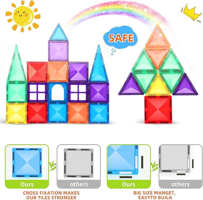 Magnetic Tiles Toys for 3 4 5 6 7 8 Year Old Boy Girls Kids Beginner Set,Magnetic Building Blocks Learning Toys for Toddlers Age 2-4 3-5 4-5 5-6 6-8 Birthday Christmas Ideas (30PCS Colourful)