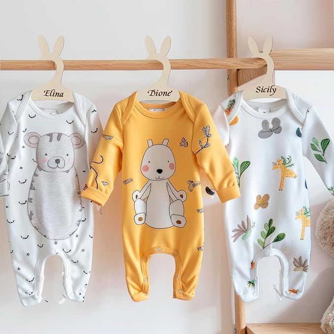 20 Packs Wooden Baby Hangers for Baby Clothes, Cute Bunny Ears Wood Newborn Baby Girl Boy Hangers for Nursery 9 Inch Kids Toddlers Children Infant Hangers for Baby Shower Crate Closet Clothing Storage