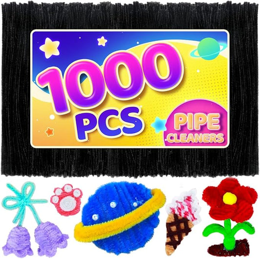 Eppingwin 1000pcs Pipe Cleaners, Black Pipe Cleaners Craft Supplies,Chenille Stems for DIY Arts Crafts Project(Black)