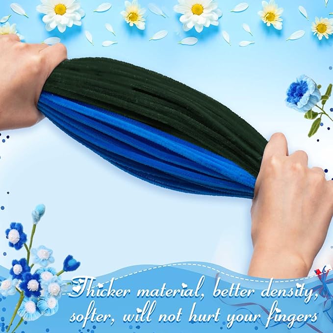 Peryiter 500 Pieces Pipe Cleaners Chenille Stems 12 Inch Craft Supplies Bulk for DIY Art and Craft Projects Creative Gift Wrapping Party Decorations(Blue Flower Color,12 Inch)