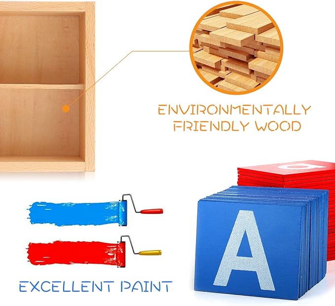 YHZAN Montessori Sandpaper Letters Toys for Toddlers Small & Capital 2pc Wooden Box Set Early Childhood Education Material