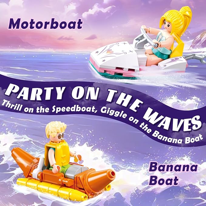 Friends Pink Yacht for Girls 8-12, Cruise Ship Building Toys with 8 Minifigures & 2 Boats, Compatible with Lego Friends Girls Ship, Gifts for Kids Girls Ages 8+, 1108 PCS