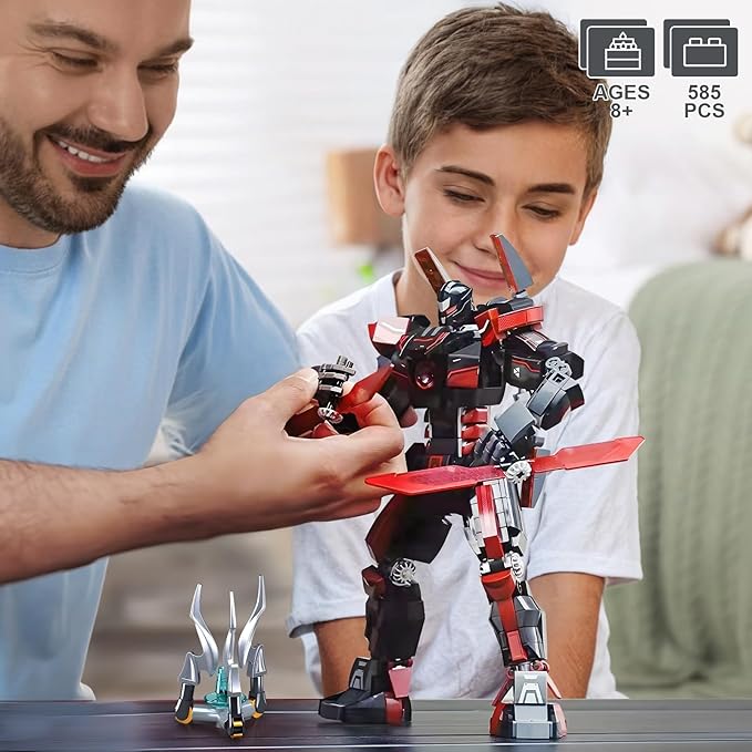 Wanderer Mech Building Blocks Set for Adults,Dark Robot Model Building Kit with 2 Multiple Weapons, 585 Pcs Creative Collectible Gift for Boys Kids 8-12