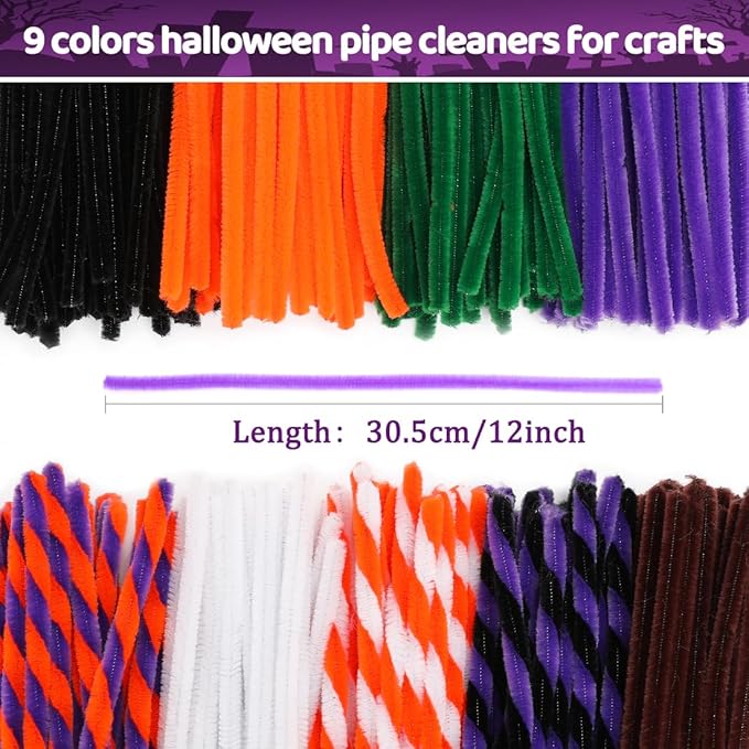 Bundooraking Pipe Cleaners, Pipe Cleaners Craft, Arts and Crafts, Crafts, Craft Supplies, Art Supplies (150pcs Halloween Multi-Colored Chenille Pipe Cleaners)