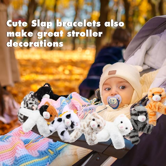 Liliful 8 Pack Kids Valentine's Day Gifts Stuffed Animal Cat Slap Bracelets, Valentines 8 Inch Plush Wrist Cute Snap Bracelets Birthday for Boys Girls Child Bulk Items Party Favors(Kittens)