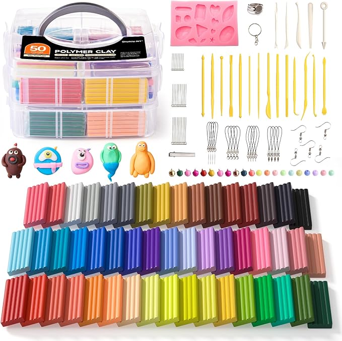 Shuttle Art Polymer Clay Kit, 50 Colors, Soft Oven Clay Kit, 19 Carving Tools and 10 Kinds of Accessories, Non-Stick, Non-Toxic, Ideal Gift for Kids