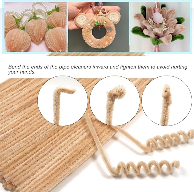 TOAOB 100pcs Pipe Cleaners Beige Pipe Cleaners Chenille Stems 6mm x 12 Inch Fuzzy Sticks Craft Supplies for Art DIY Crafts Decorations