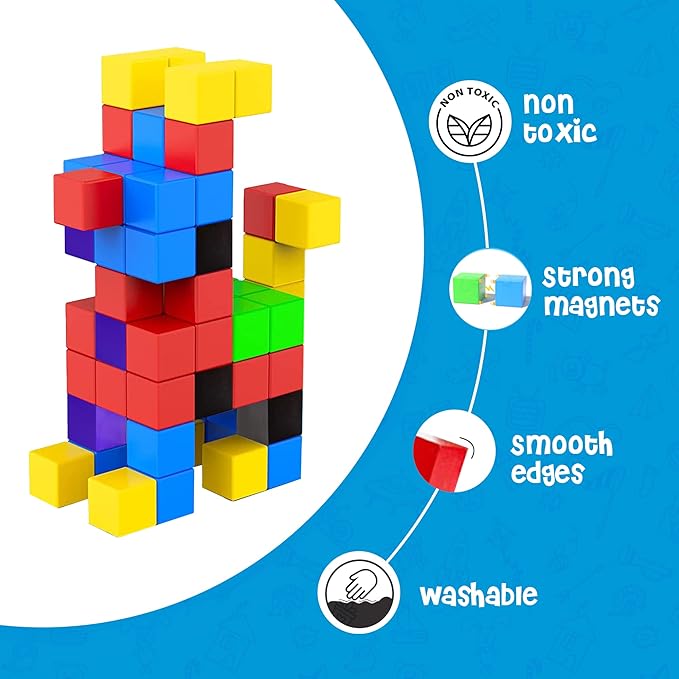 Extra Large Magnetic Blocks 35 Pieces 1.57 inch 4cm Size Perfect for Kids Preschool Kindergarden Elementary Building Cubes Sensory Montessori Construction Toddlers Boys Girls Educational Sensory