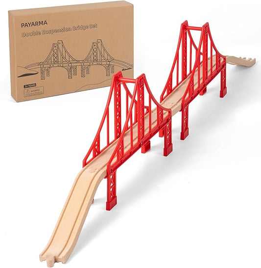 Wooden Train Track Accessories Train Railway Accessories Double Suspension Train Bridge Toy Train Set for Toddlers 3-5 Train Tracks Compatible with All Leading Brands