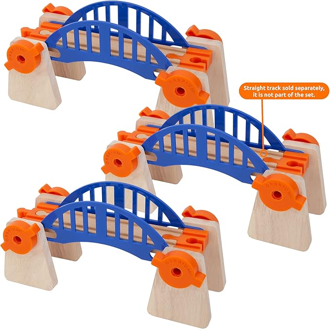 ORBRIUM 90 Pcs Ultimate Elevated Wooden Railway Construction Set Compatible with Thomas, Brio, IKEA, Imaginarium, Melissa & Doug Wooden Railway - Ascending Tracks and Bridge