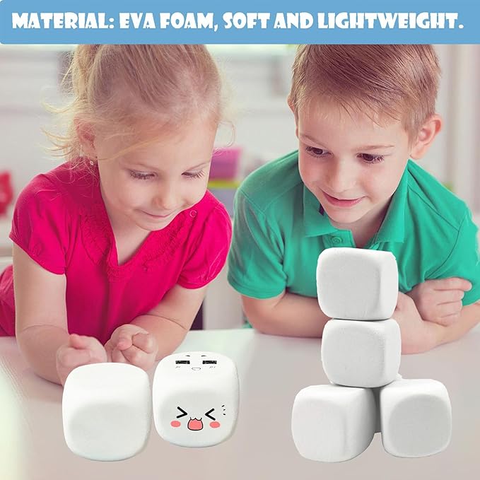 White EVA Foam Dices for Kids Graffiti-Building Blocks,Creative Painting, Party Supplies, 1.96 inchs, 12PCS