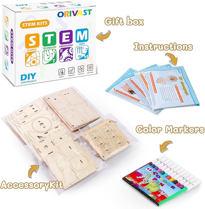 STEM Science Kit for Kids Ages 8-12, Wood DIY Craft Building Kits for Boys Girls 7-11, Science Experiment Projects for Engineering Model Kit, 3D Wooden Puzzle Toys for 9 10 12 14 Years Old