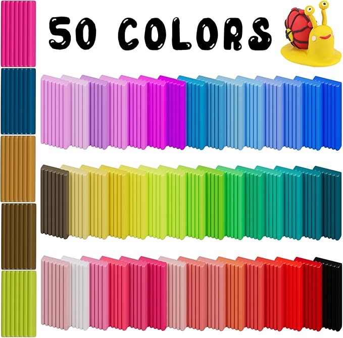 Polymer Clay 50 Colors, Modeling Clay for Kids DIY Starter Kits, Oven Bake Model Clay, Non-Toxic, Non-Sticky, Ideal Gift for Children and Artists.
