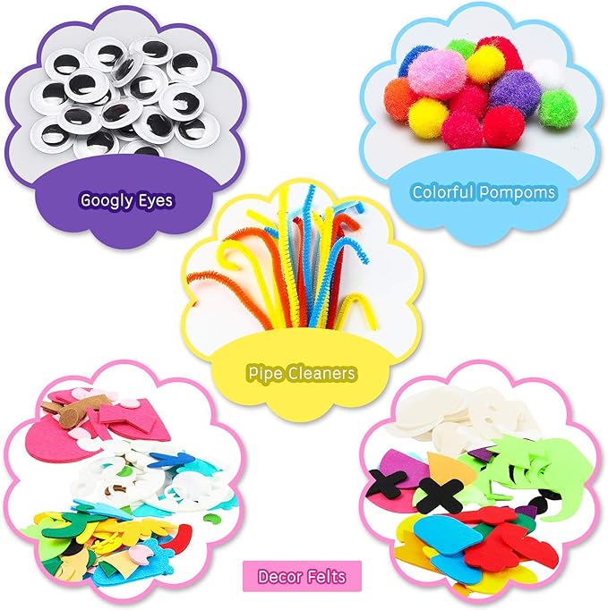 WATINC 18Pcs Hand Puppets Making Kit for Kids Art Craft Felt Sock Monster Puppet Creative DIY Make Your Own Puppets Pipe Cleaners Pompoms Storytelling Role Play Party Supplies Gift for Girls Boys