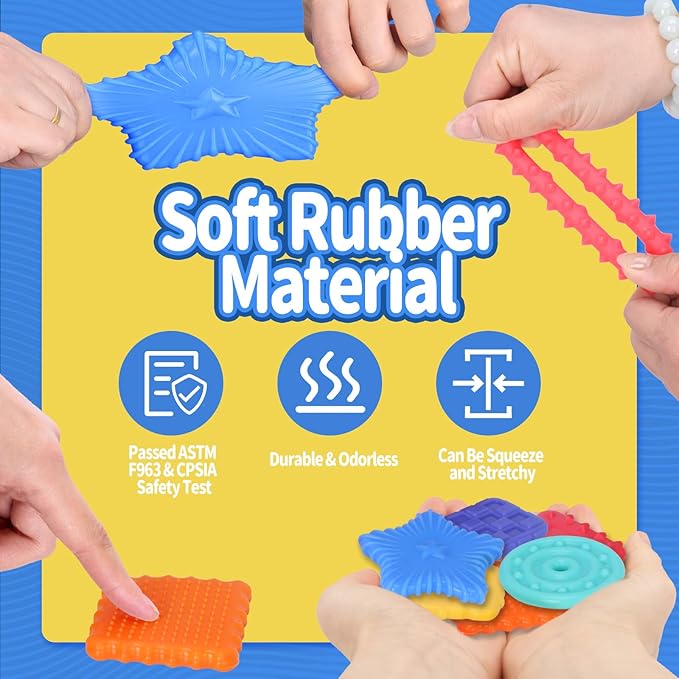 Squishy Sensory Toys for Kids, 10 Pcs Soft & Textured Sensory Fidget Toy with Storage Bag for Autistic Children, Sensory Stretchy Toys, Calm Down Toy for Toddler Girls Boys